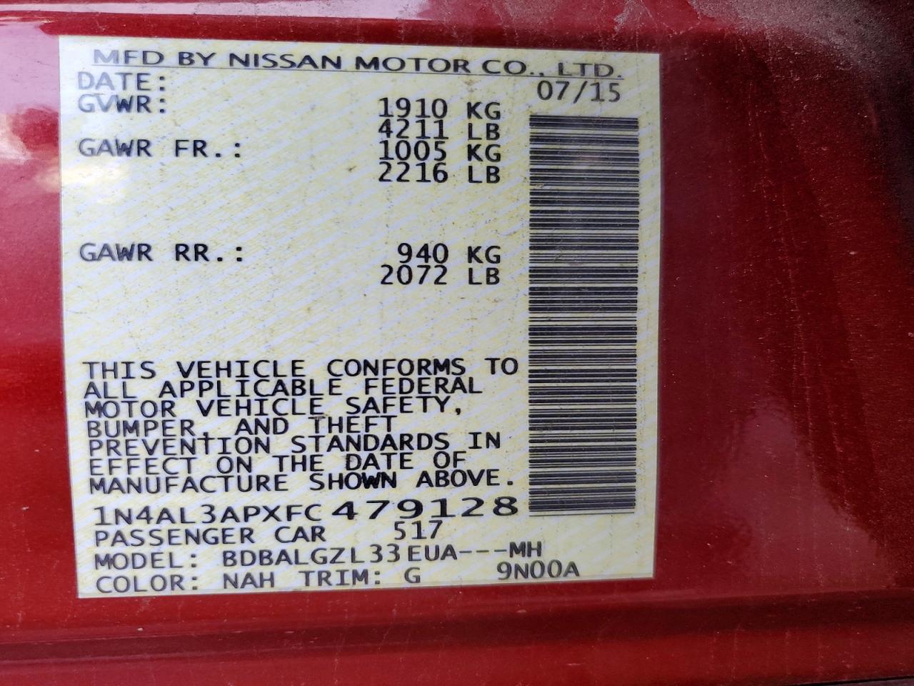 2015 NISSAN ALTIMA 2.5 photo 12