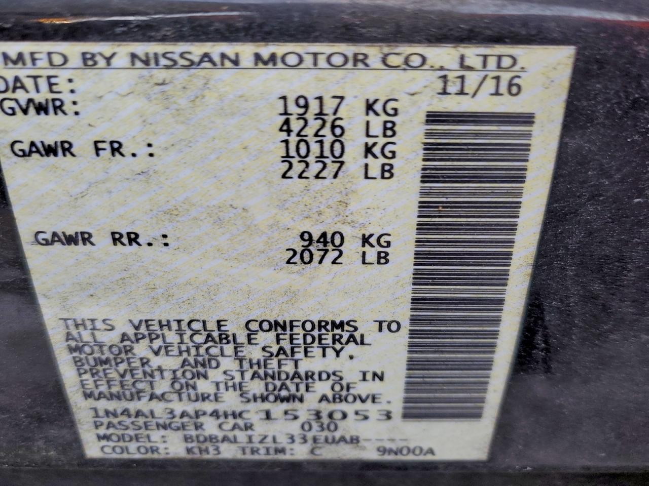 2017 NISSAN ALTIMA 2.5 photo 12