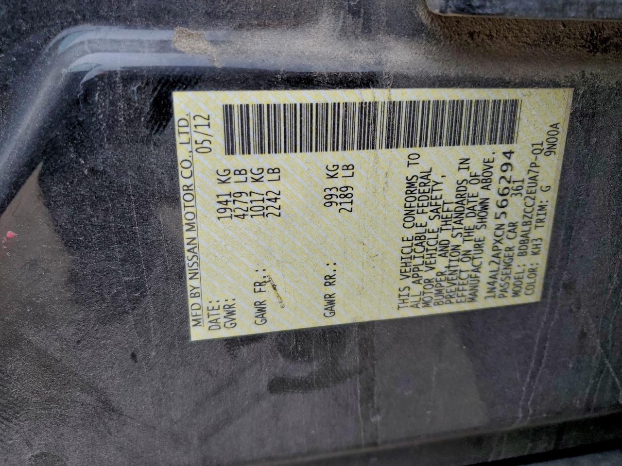 2012 NISSAN ALTIMA BASE photo 13