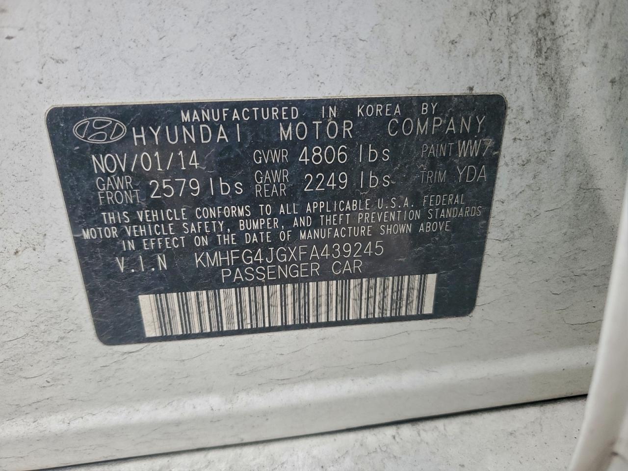 2015 HYUNDAI AZERA photo 12