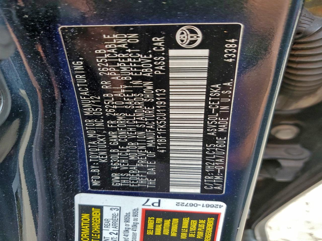 2012 TOYOTA CAMRY BASE photo 34