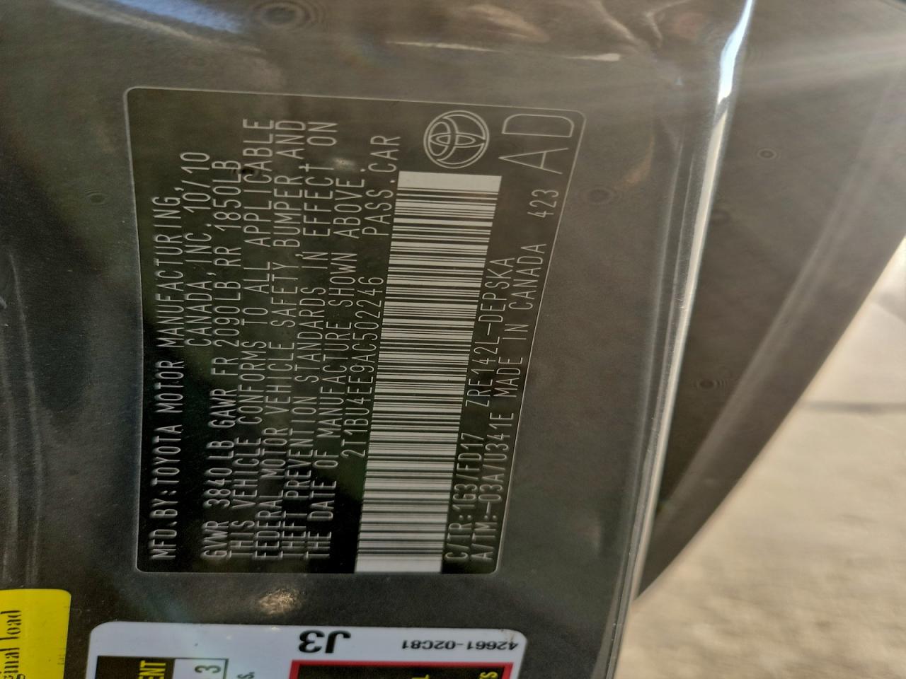 2010 TOYOTA COROLLA BASE photo 12