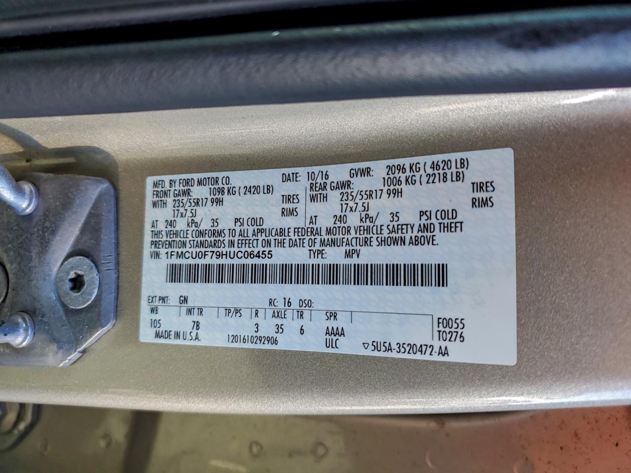 2017 FORD ESCAPE S photo 12