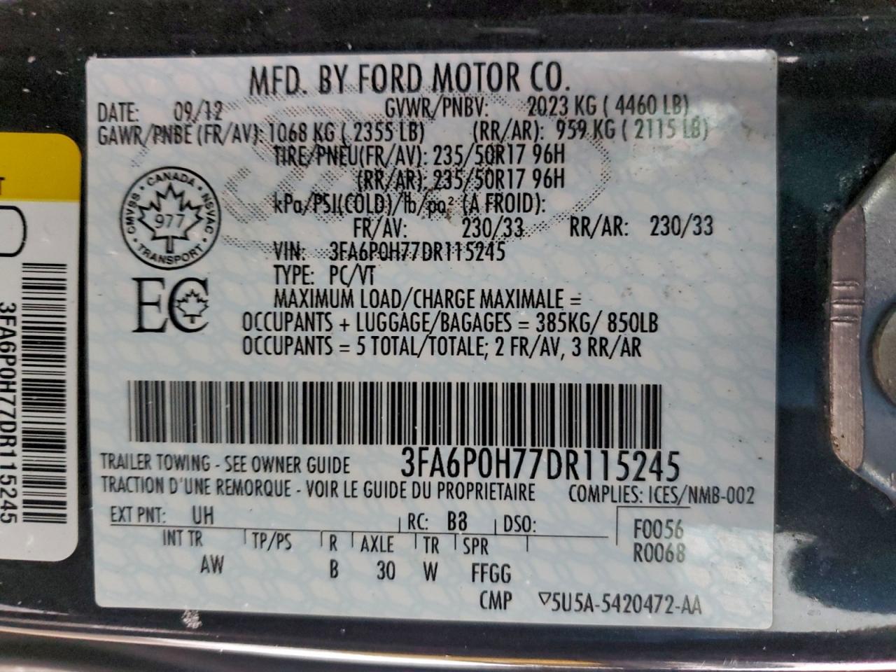 2013 FORD FUSION SE photo 12