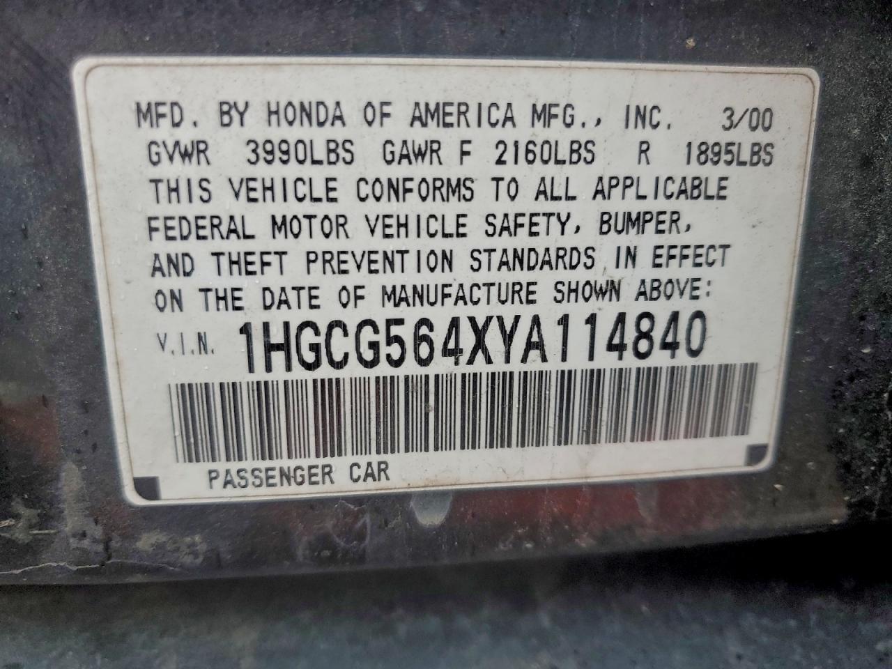 2000 HONDA ACCORD LX photo 13
