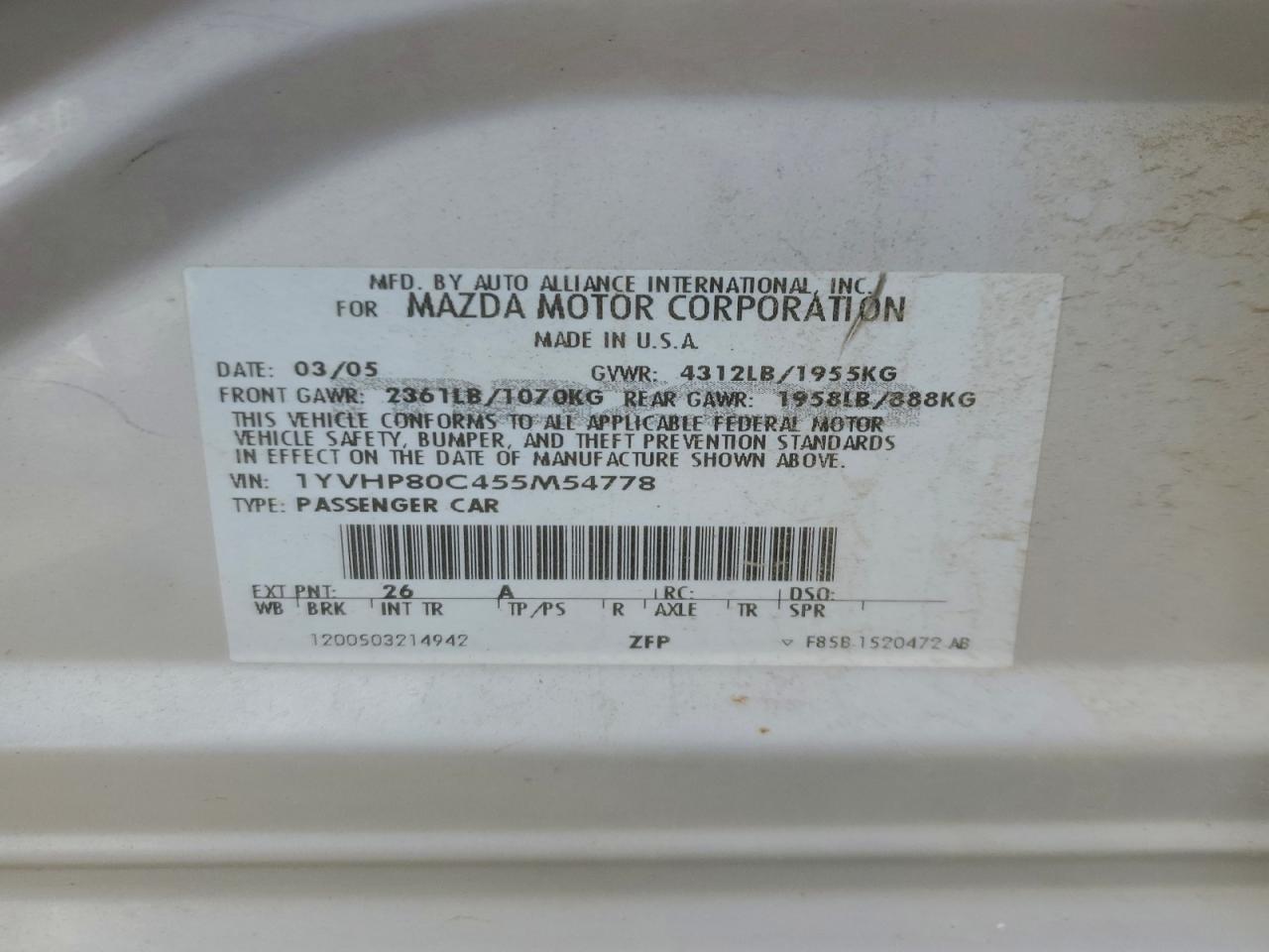 2005 MAZDA 6 I photo 13
