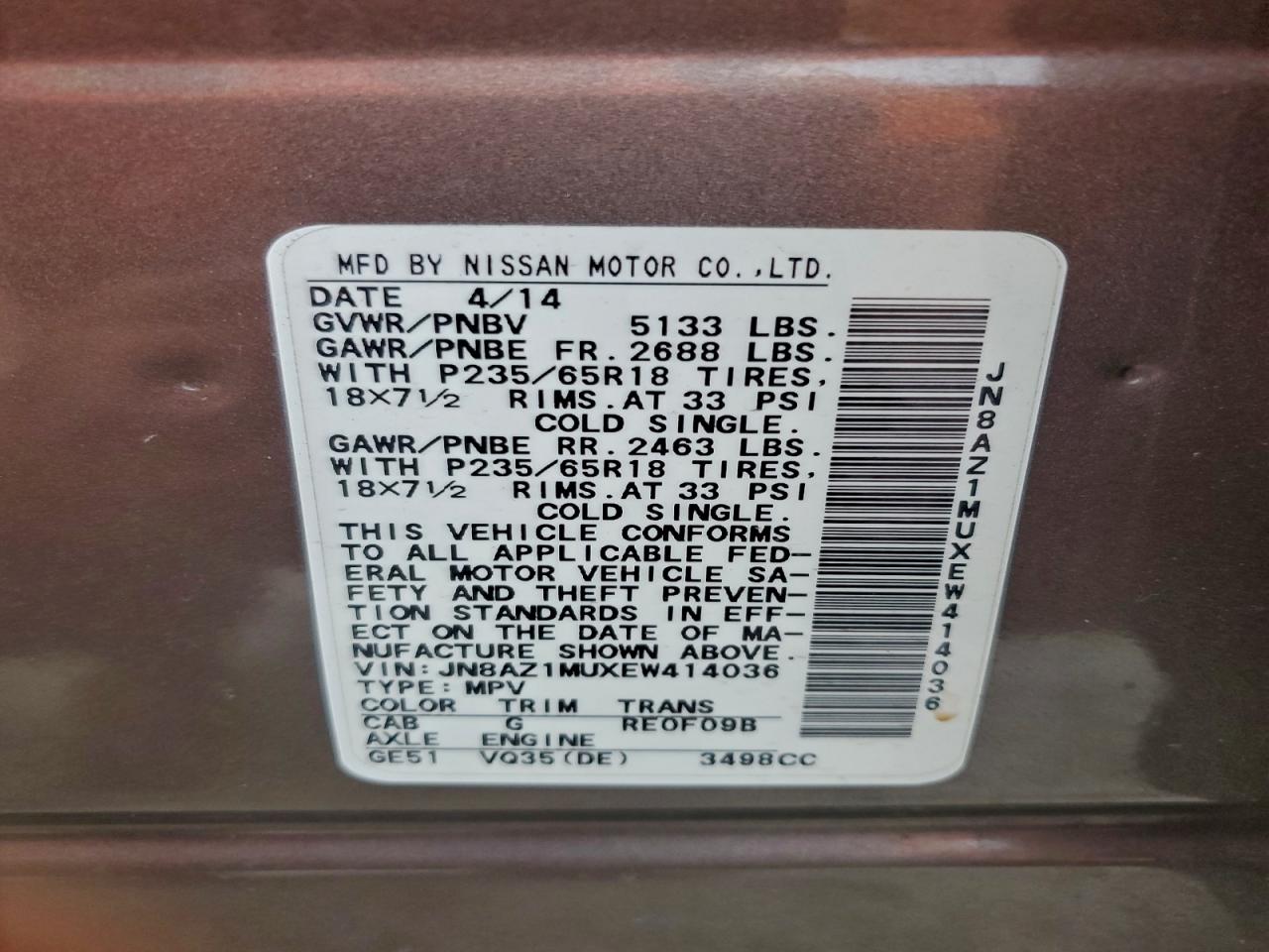 2014 NISSAN MURANO S photo 13