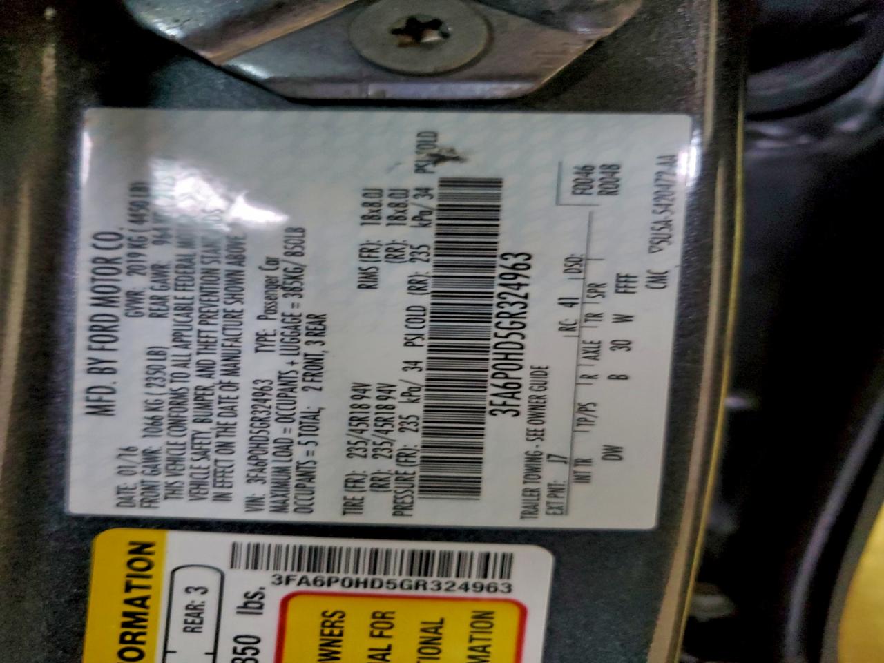 2016 FORD FUSION SE photo 12