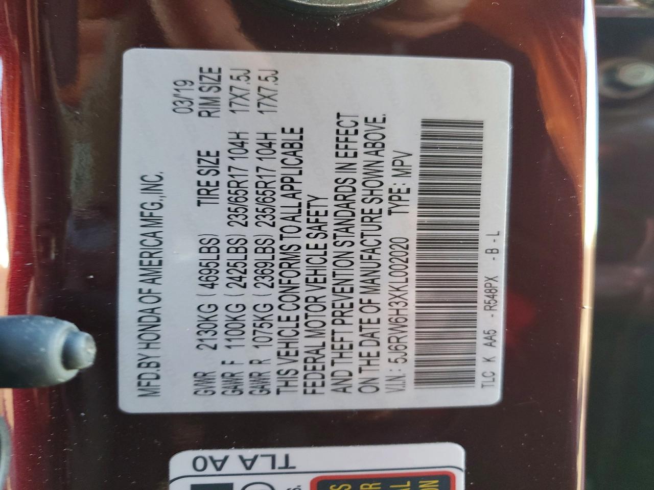 2019 HONDA CR-V LX photo 13