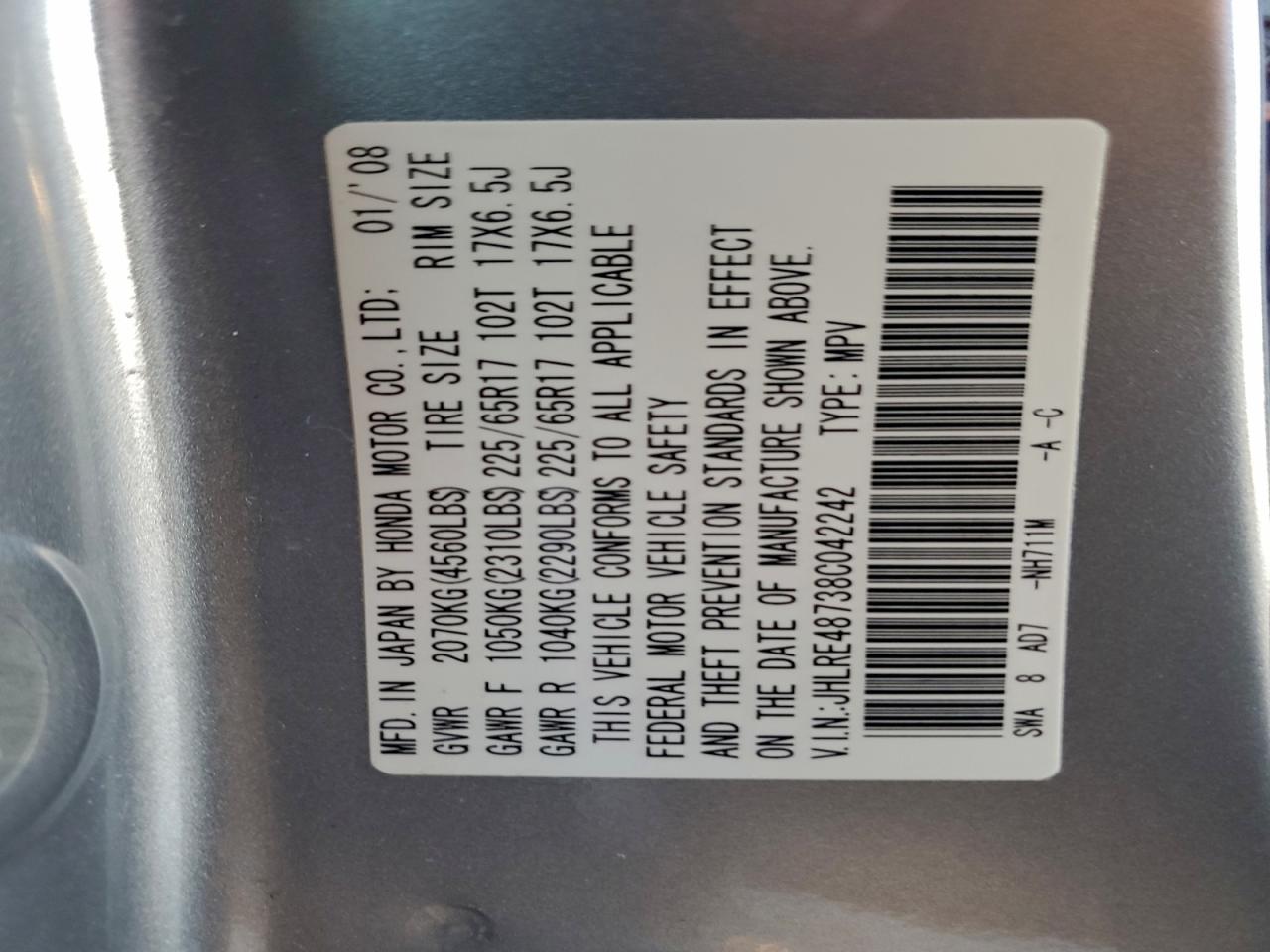 2008 HONDA CR-V EXL photo 12