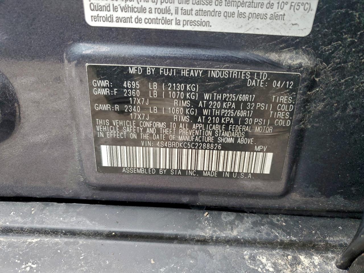 2012 SUBARU OUTBACK 3.6R LIMITED photo 13
