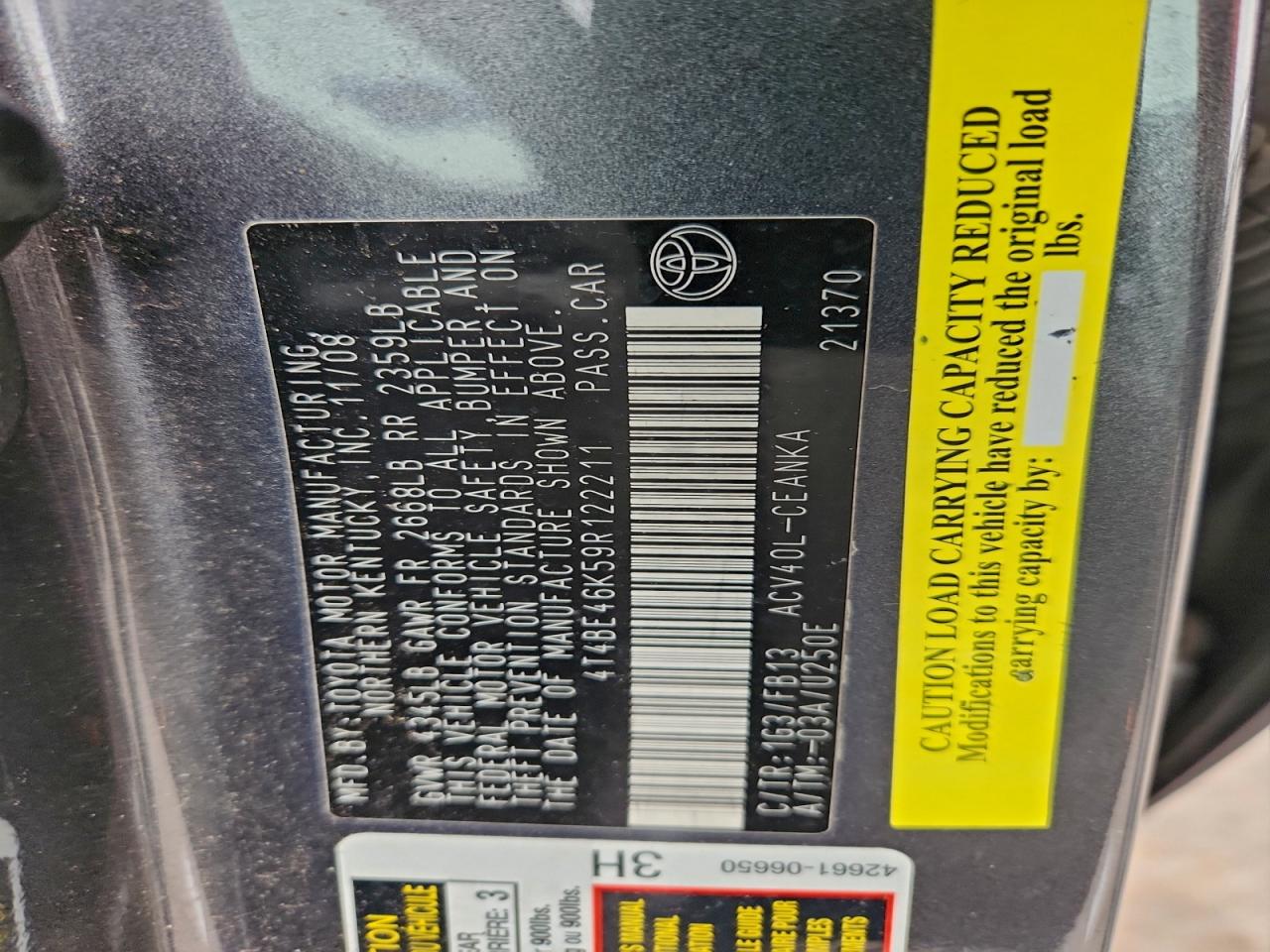 2009 TOYOTA CAMRY BASE photo 12