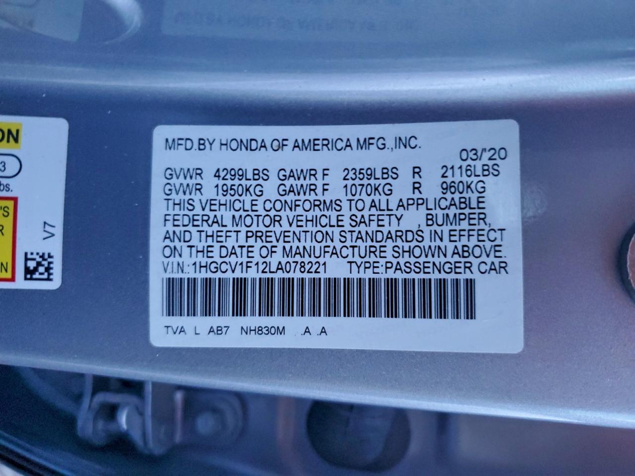2020 HONDA ACCORD LX photo 23