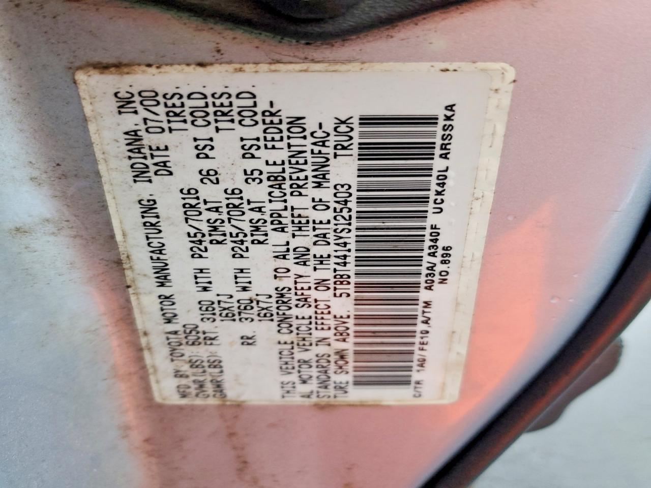 2000 TOYOTA TUNDRA ACCESS CAB photo 12