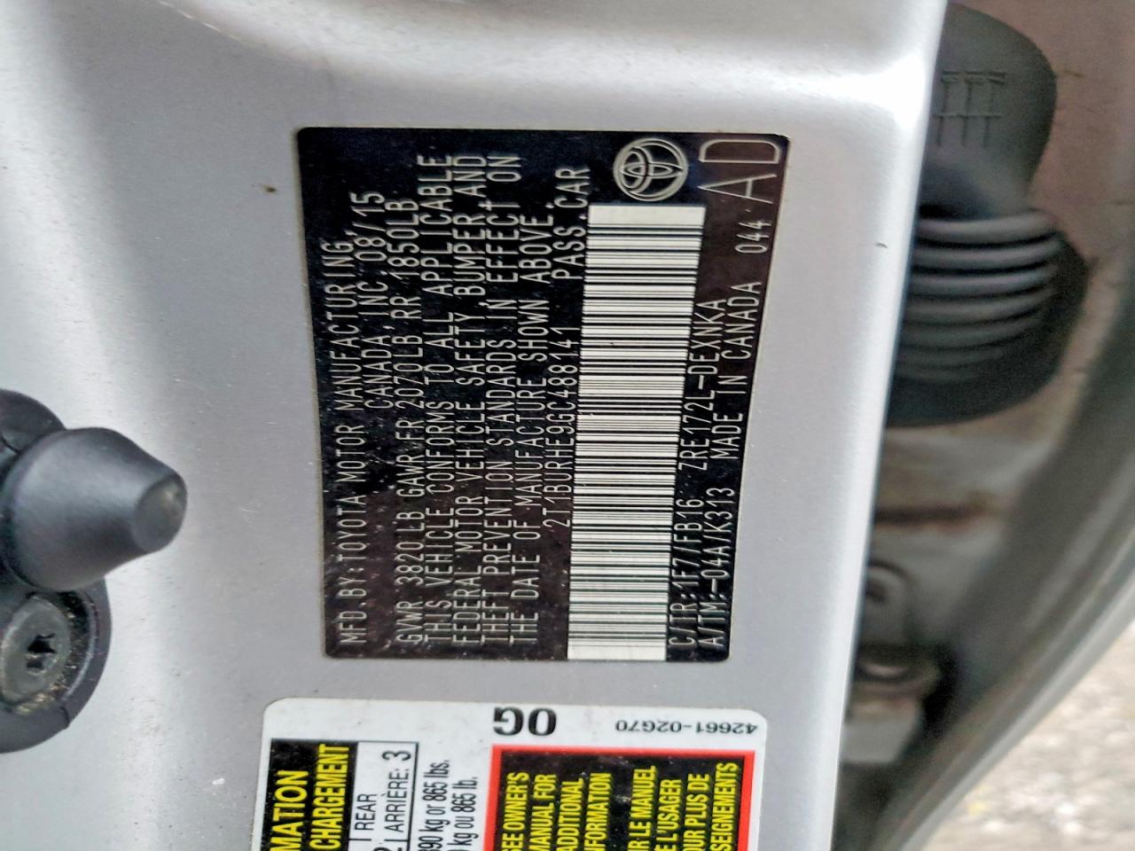 2016 TOYOTA COROLLA L photo 12