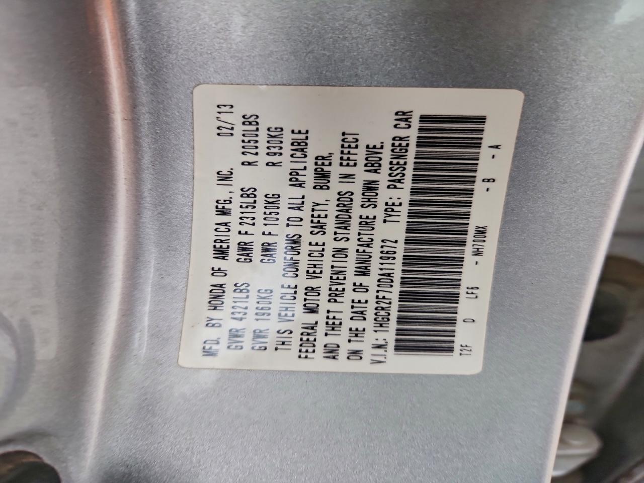 2013 HONDA ACCORD EX photo 12