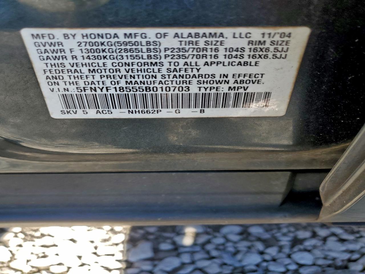 2005 HONDA PILOT EXL photo 13
