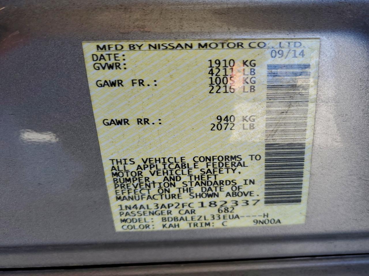2015 NISSAN ALTIMA 2.5 photo 12