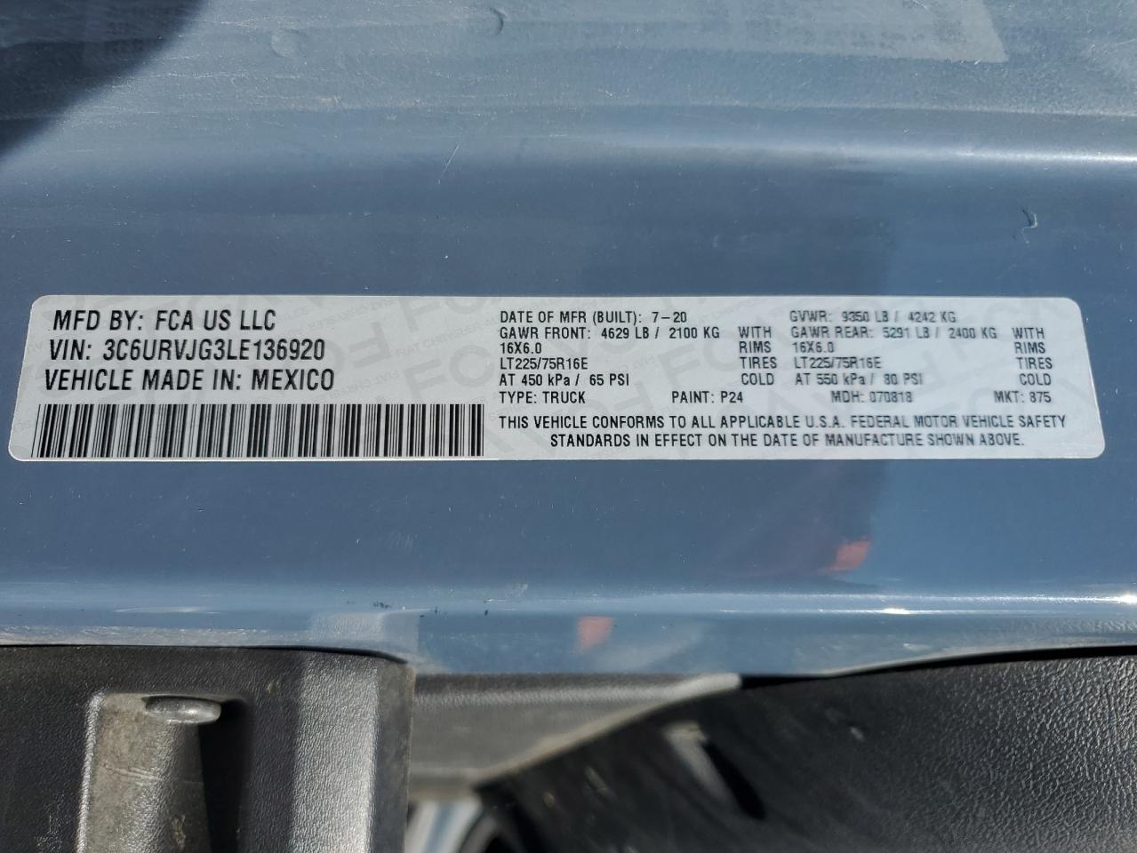 2020 RAM PROMASTER 3500 3500 HIGH photo 13