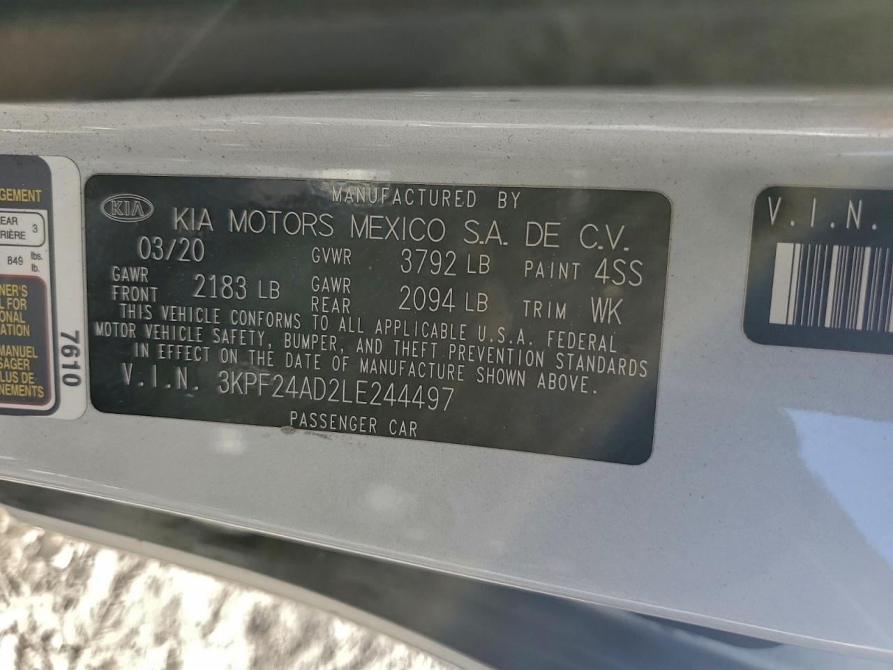2020 KIA FORTE FE photo 12