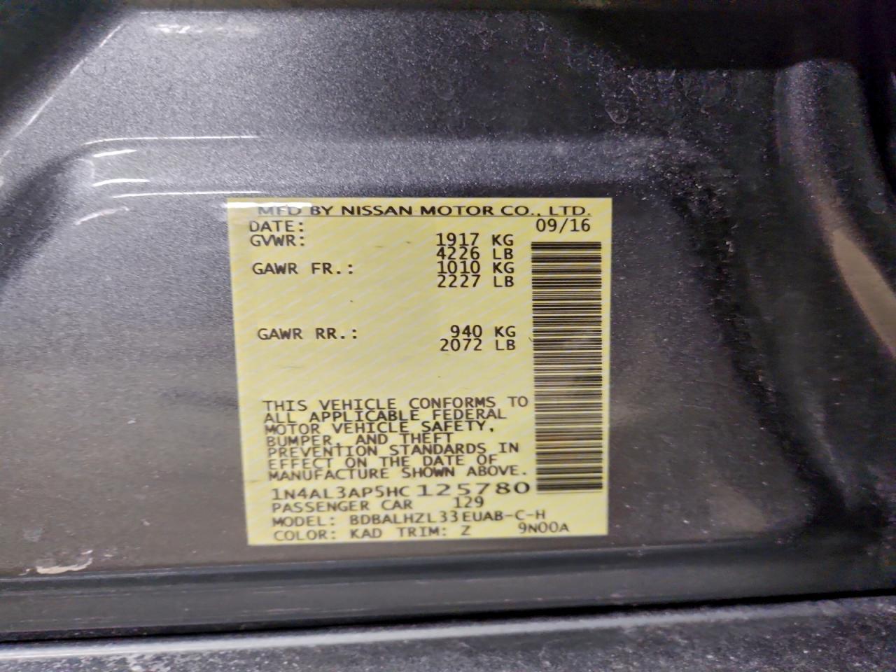 2017 NISSAN ALTIMA 2.5 photo 12