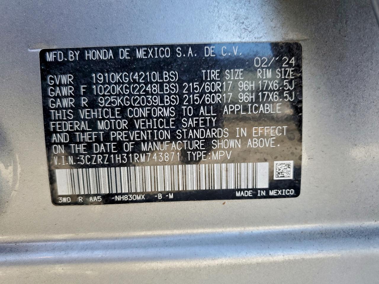 2024 HONDA HR-V LX photo 13