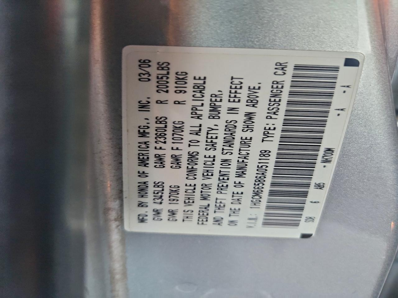 2006 HONDA ACCORD EX photo 12