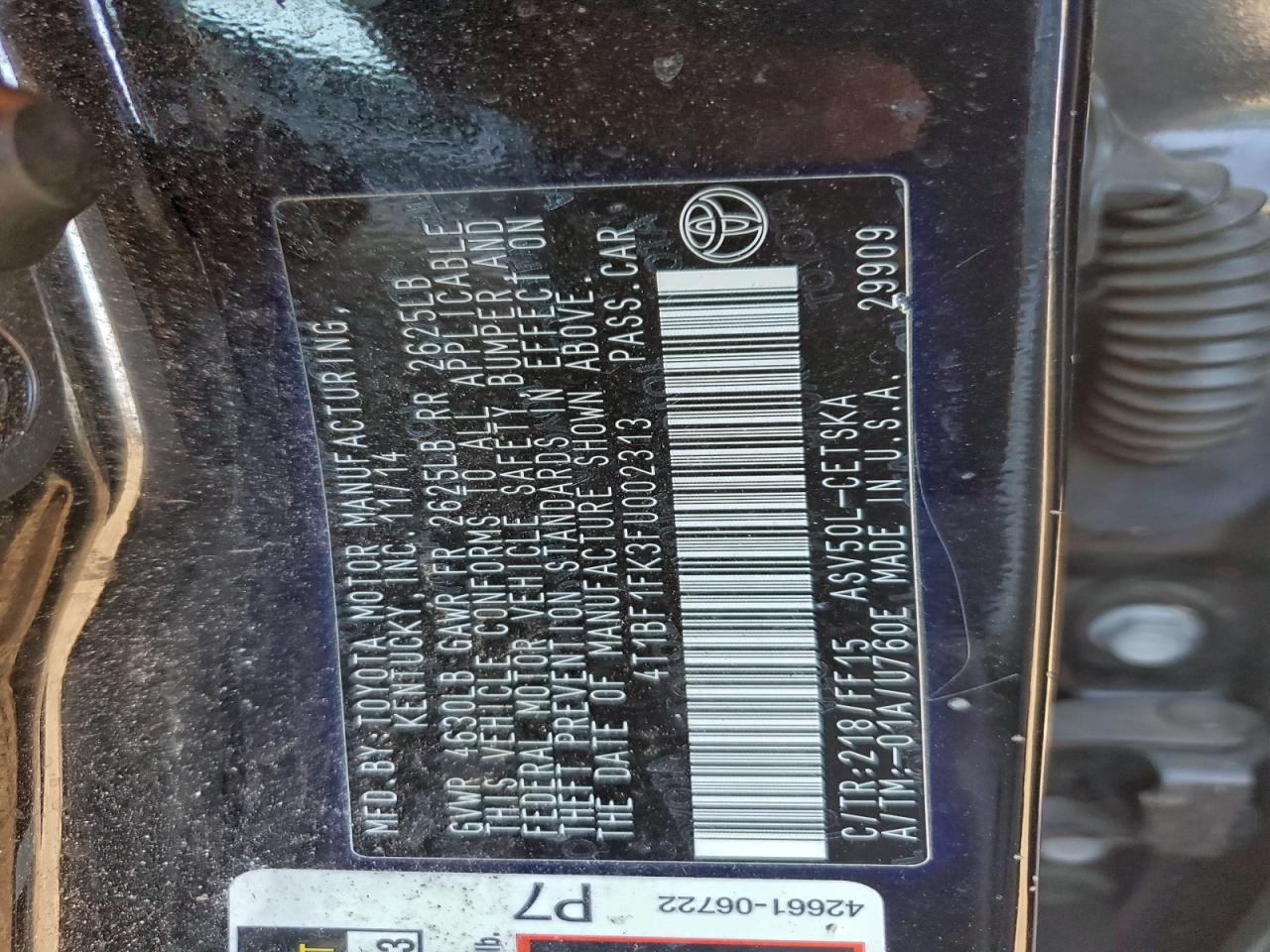 2015 TOYOTA CAMRY LE photo 12