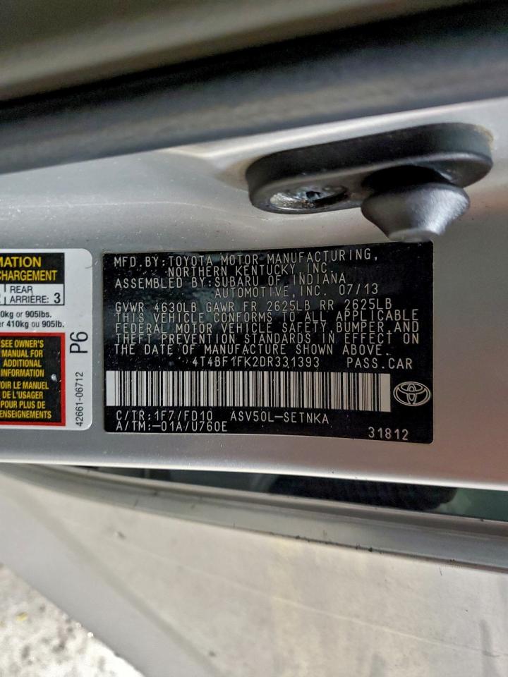 2013 TOYOTA CAMRY L photo 12