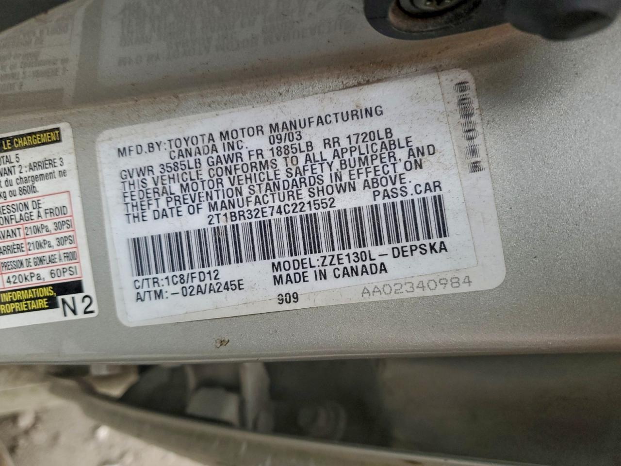 2004 TOYOTA COROLLA CE photo 23