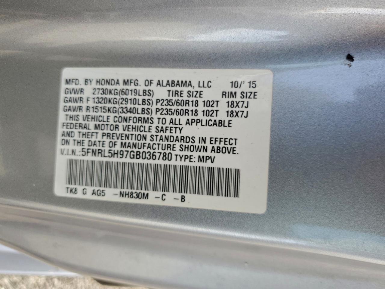 2016 HONDA ODYSSEY TOURING photo 23