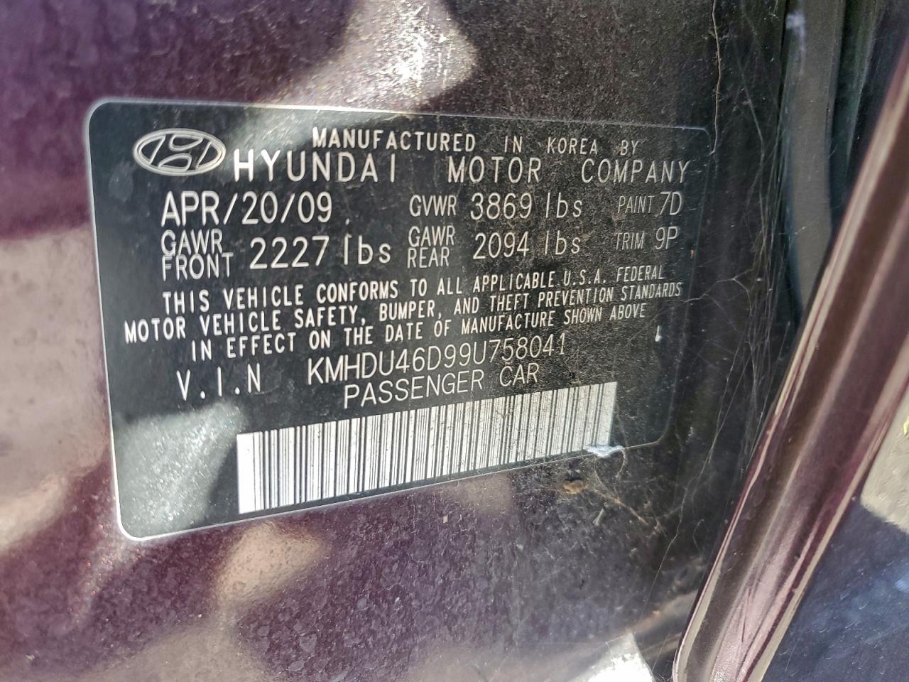 2009 HYUNDAI ELANTRA GLS photo 12