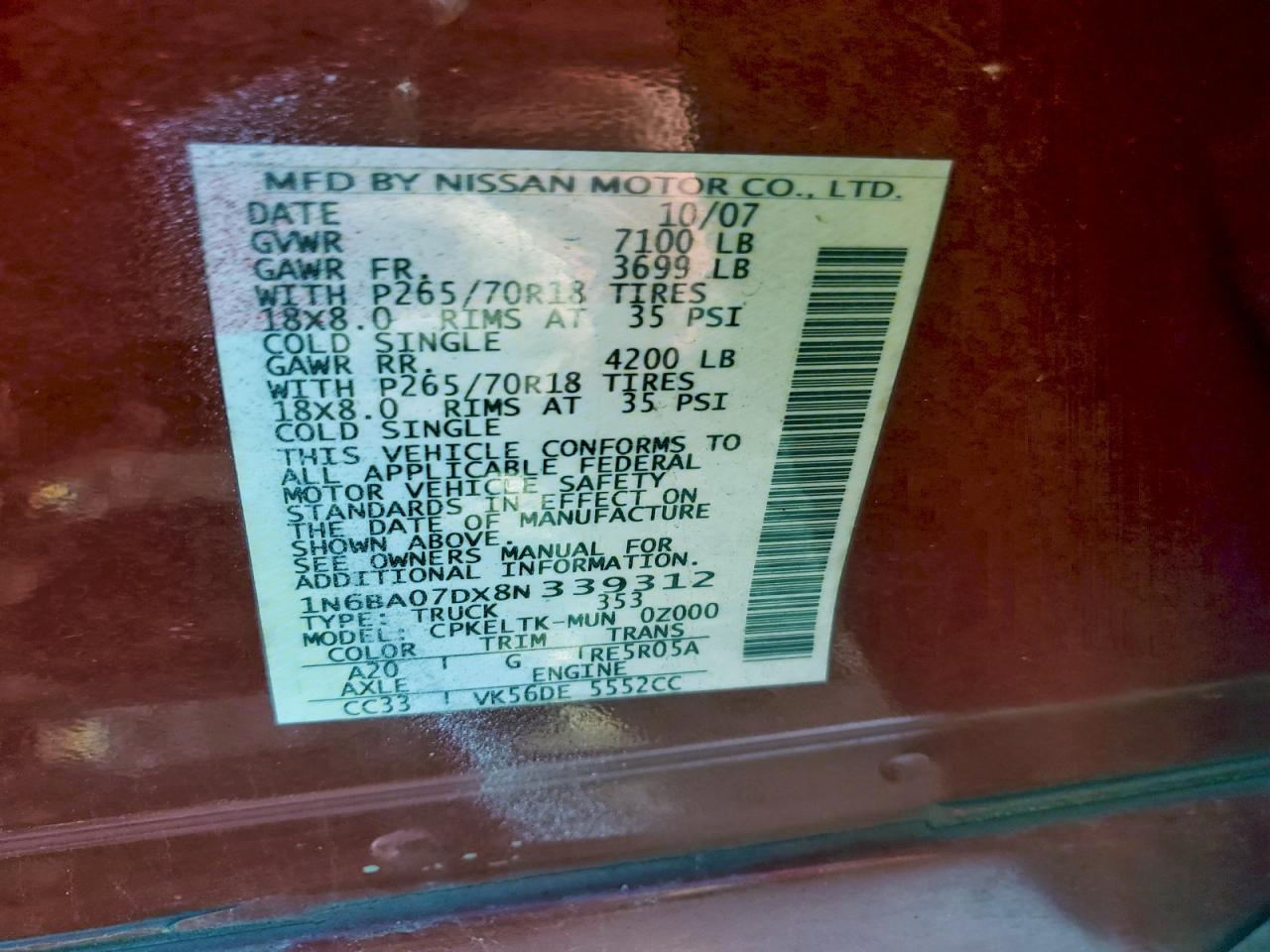 2008 NISSAN TITAN XE photo 12