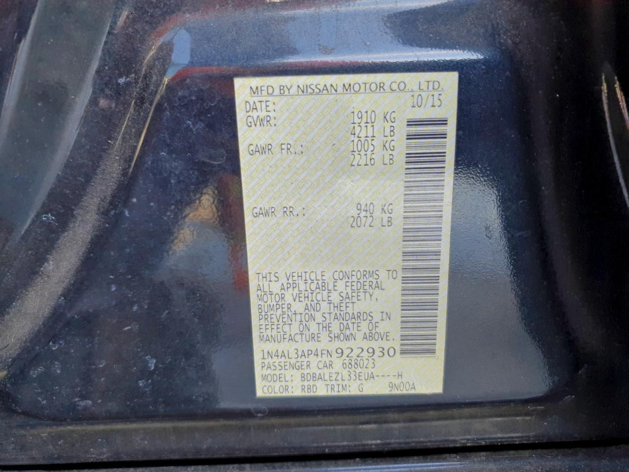 2015 NISSAN ALTIMA 2.5 photo 12