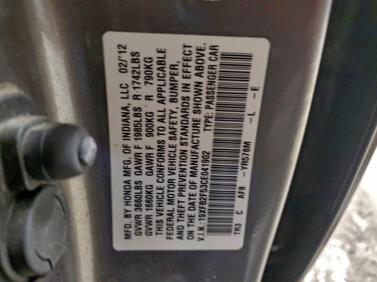 2012 HONDA CIVIC LX photo 12