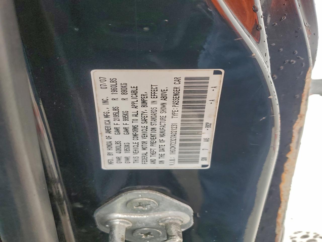 2007 HONDA ACCORD LX photo 12