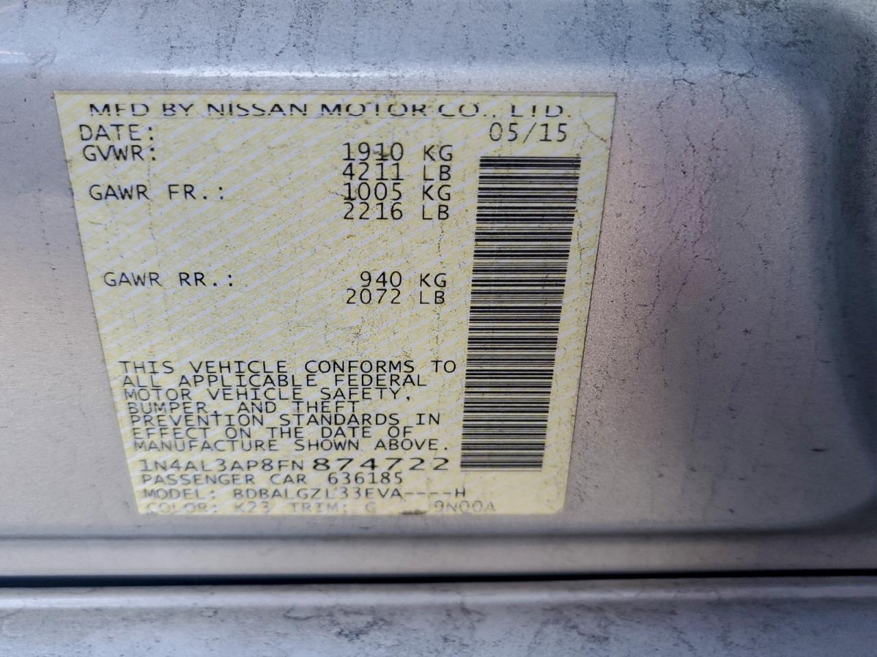 2015 NISSAN ALTIMA 2.5 photo 12