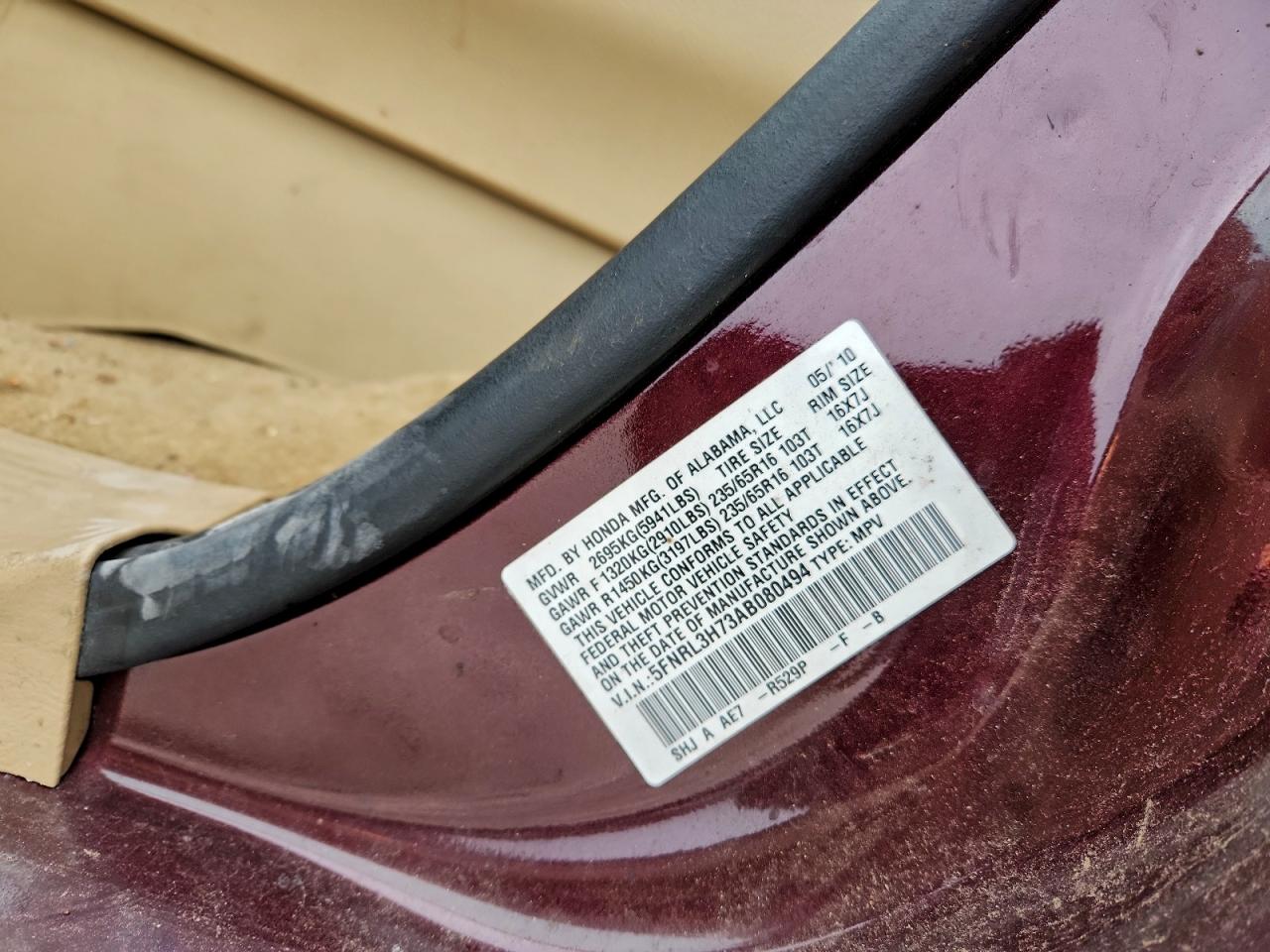 2010 HONDA ODYSSEY EXL photo 13
