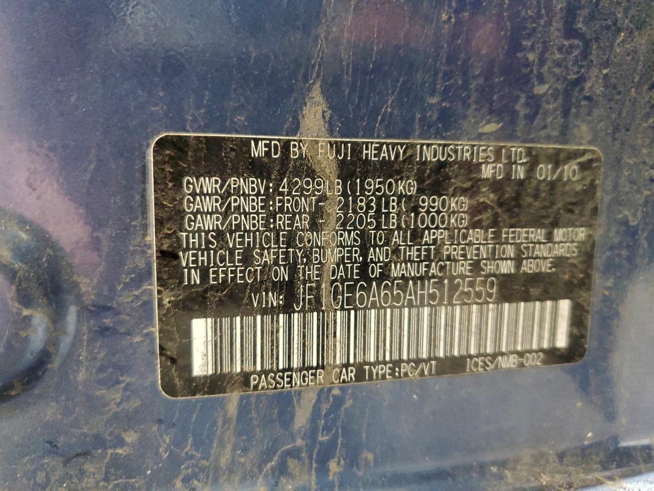 2010 SUBARU IMPREZA 2.5I photo 12