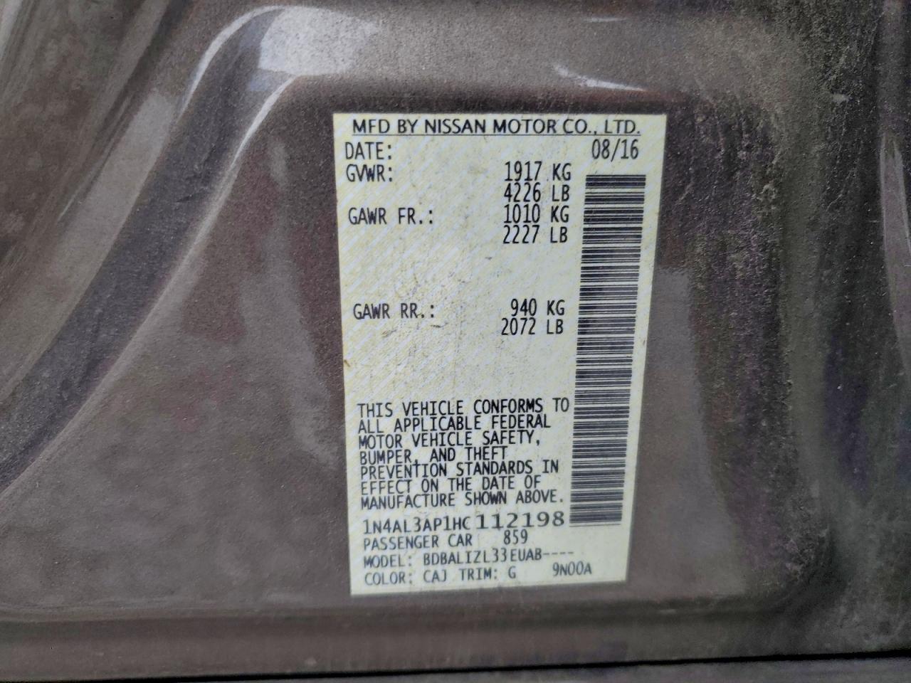 2017 NISSAN ALTIMA 2.5 photo 12