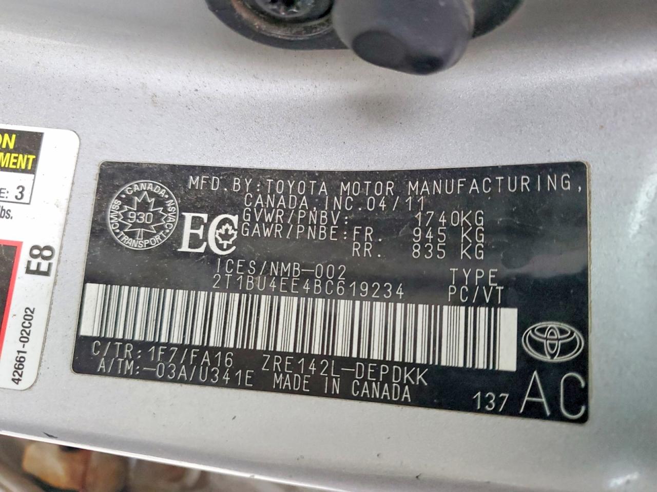 2011 TOYOTA COROLLA BASE photo 12