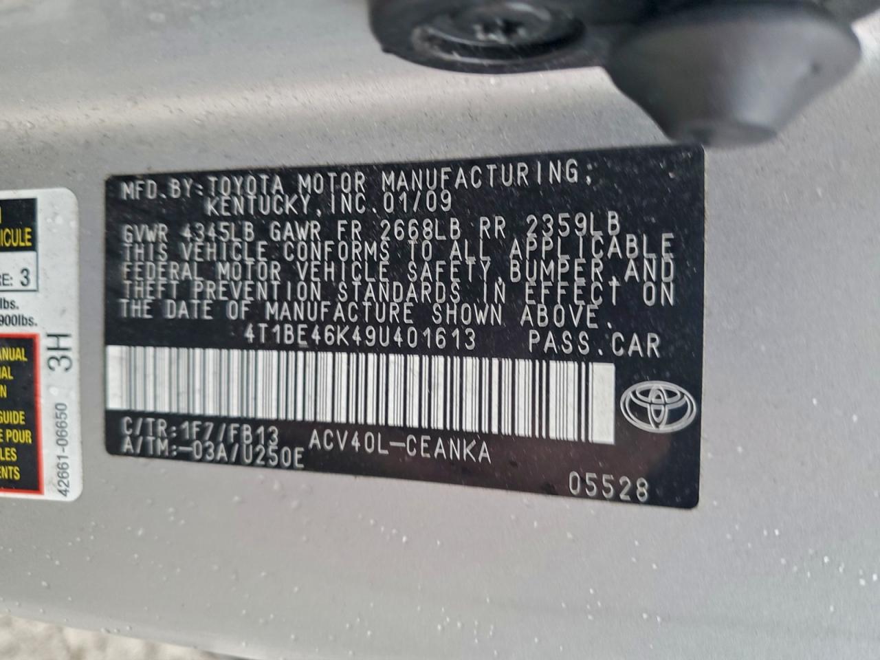 2009 TOYOTA CAMRY BASE photo 13