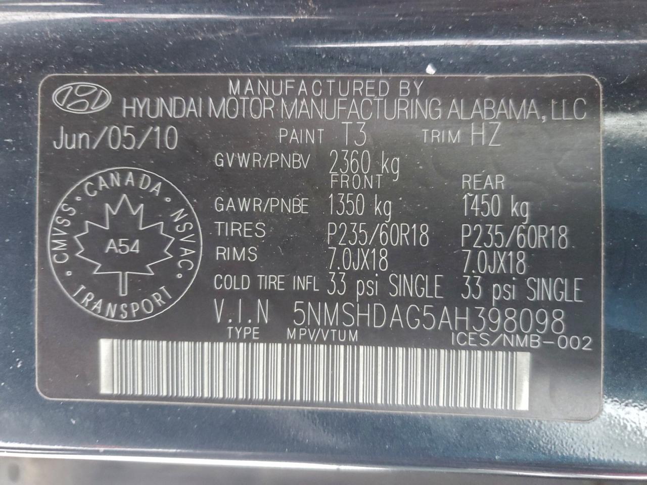 2010 HYUNDAI SANTA FE SE photo 13