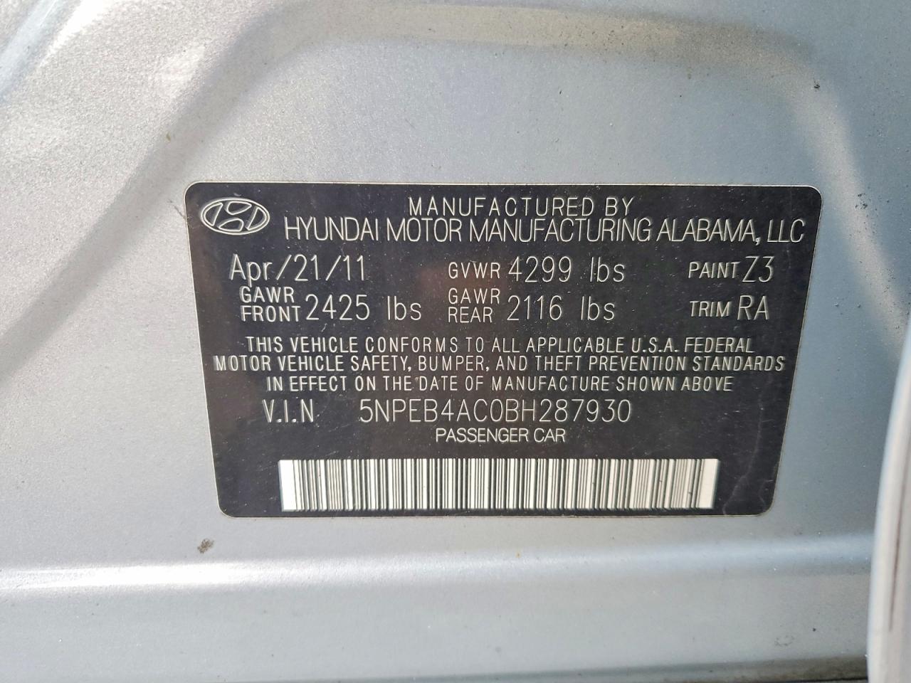 2011 HYUNDAI SONATA GLS photo 12