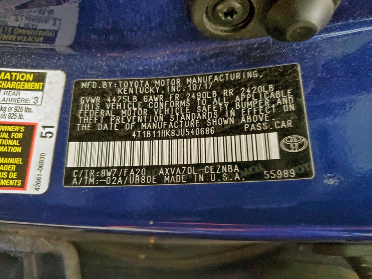 2018 TOYOTA CAMRY L photo 34