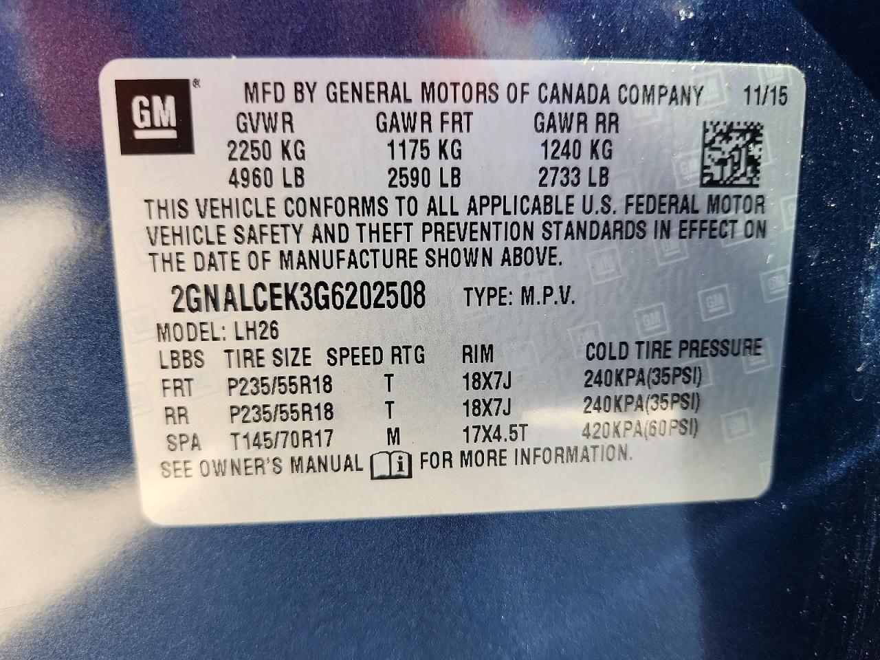 2016 CHEVROLET EQUINOX LT photo 14
