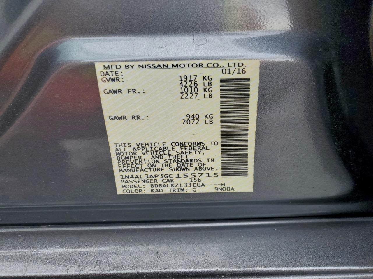 2016 NISSAN ALTIMA 2.5 photo 13