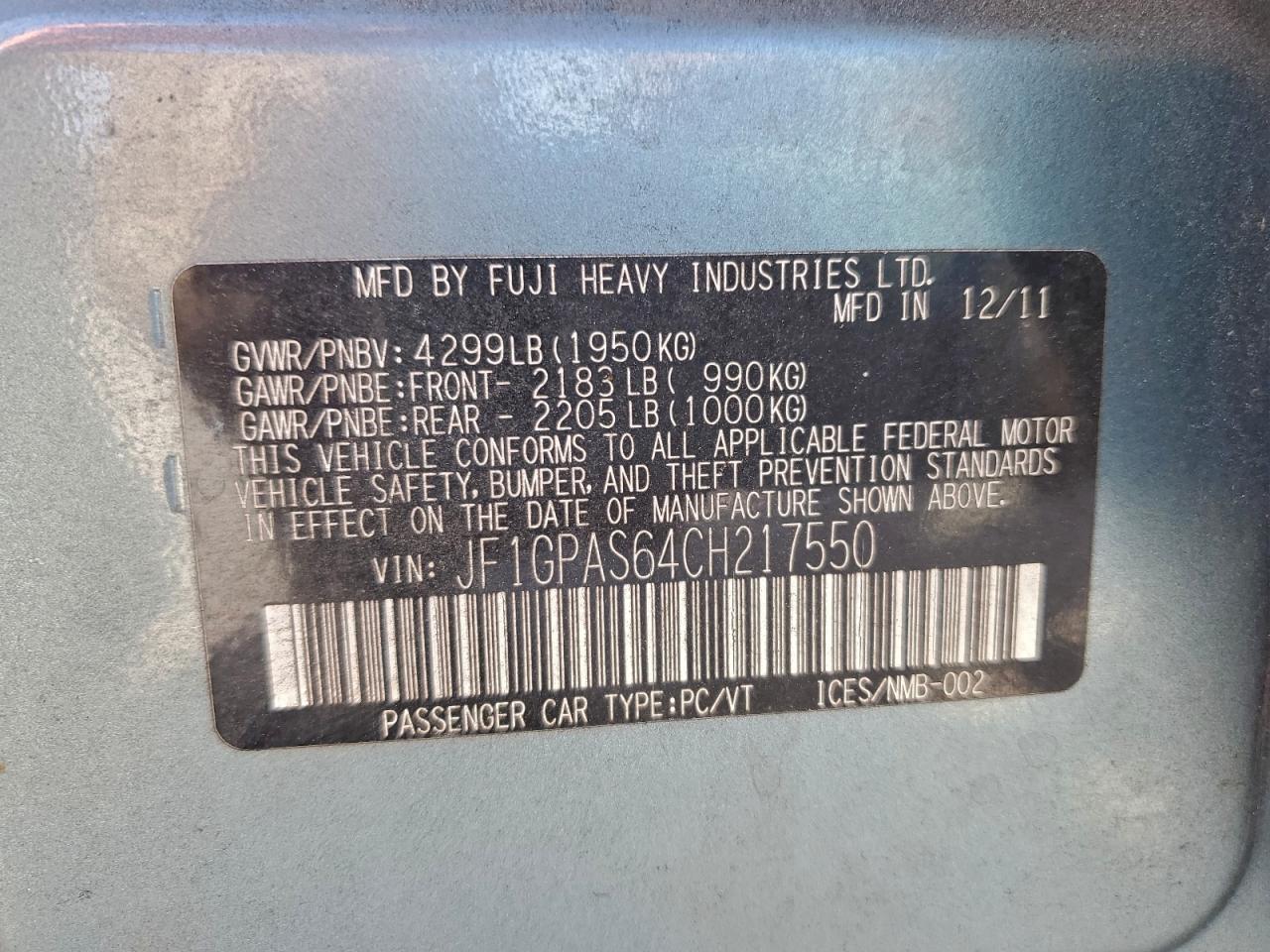 2012 SUBARU IMPREZA SPORT LIMITED photo 12