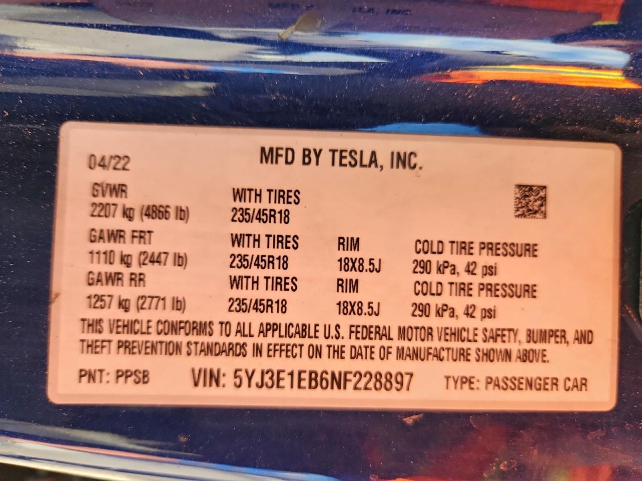 2022 TESLA MODEL 3 photo 25
