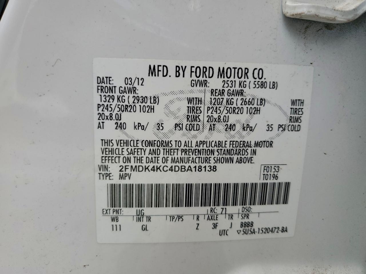 2013 FORD EDGE LIMITED photo 25
